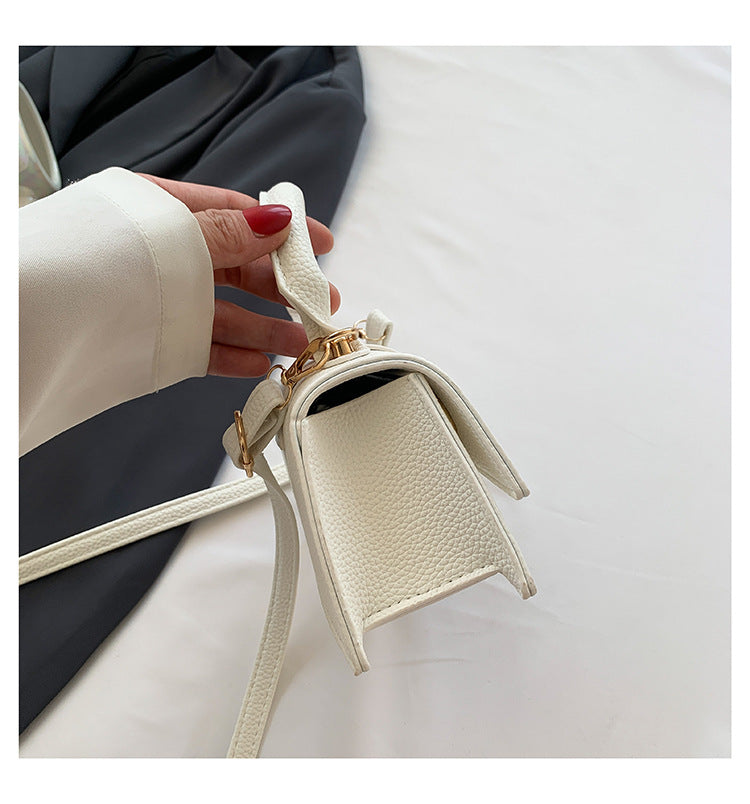 White Pebbled Faux Leather Mini Top‑Handle Bag Vintage Buckle Flap Crossbody Purse