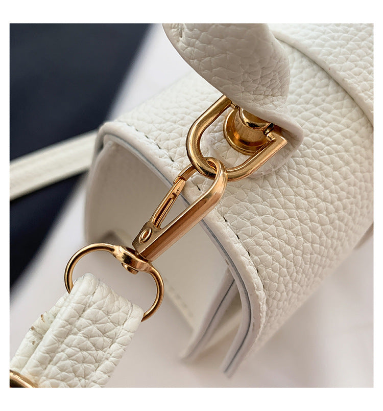 White Pebbled Faux Leather Mini Top‑Handle Bag Vintage Buckle Flap Crossbody Purse