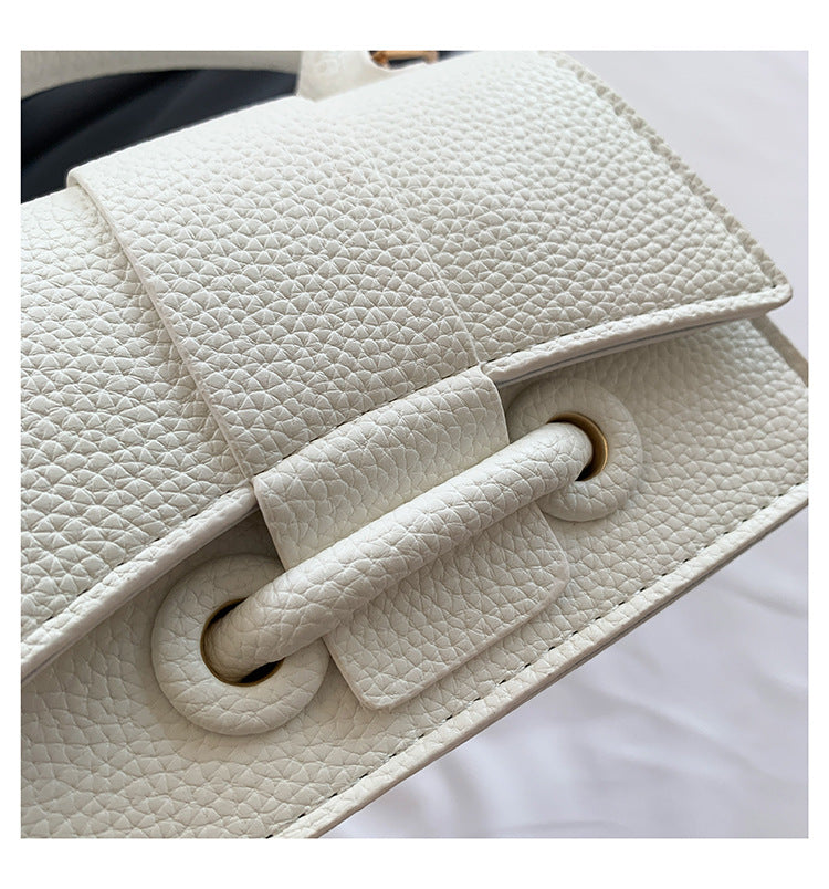 White Pebbled Faux Leather Mini Top‑Handle Bag Vintage Buckle Flap Crossbody Purse