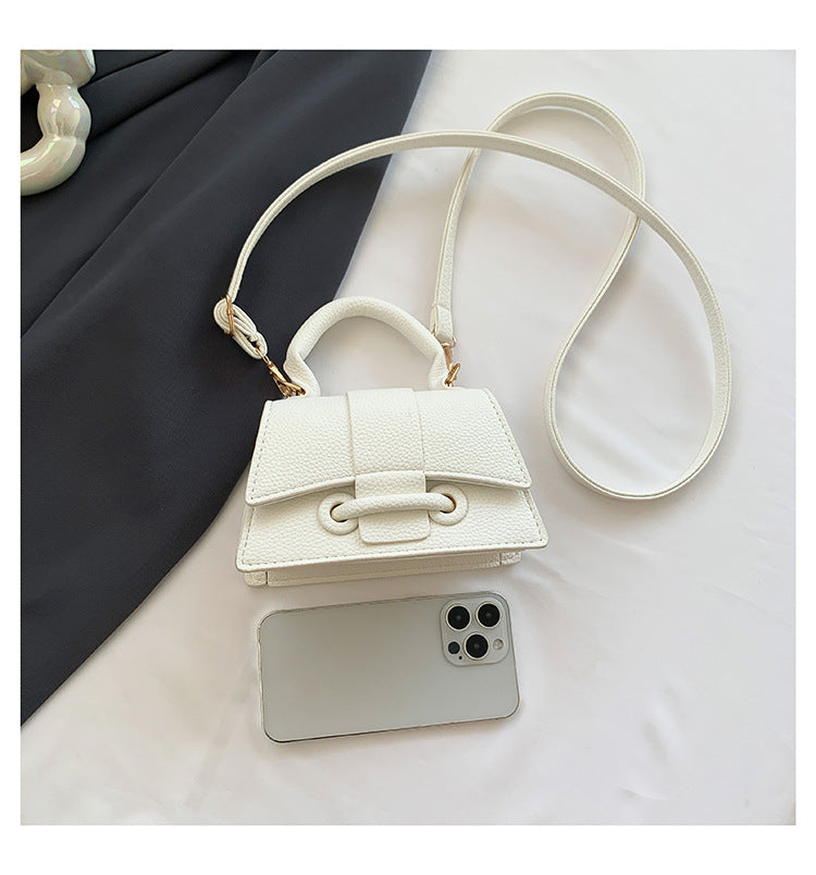 White Pebbled Faux Leather Mini Top‑Handle Bag Vintage Buckle Flap Crossbody Purse