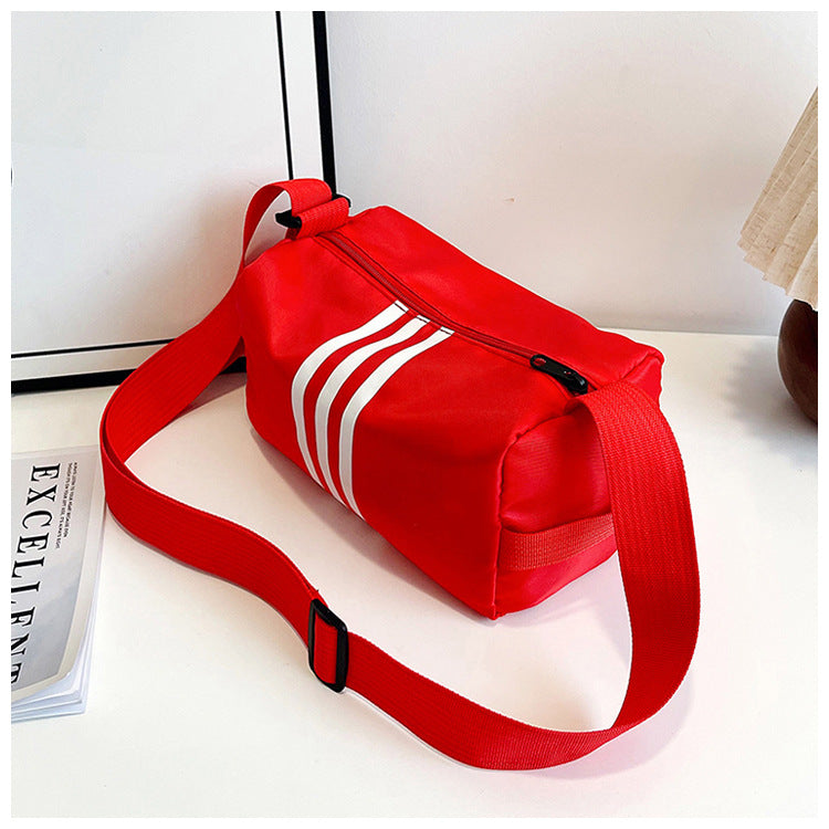 Red Nylon Striped Crossbody Bag Lightweight Sporty Adjustable Strap Shoulder Purse