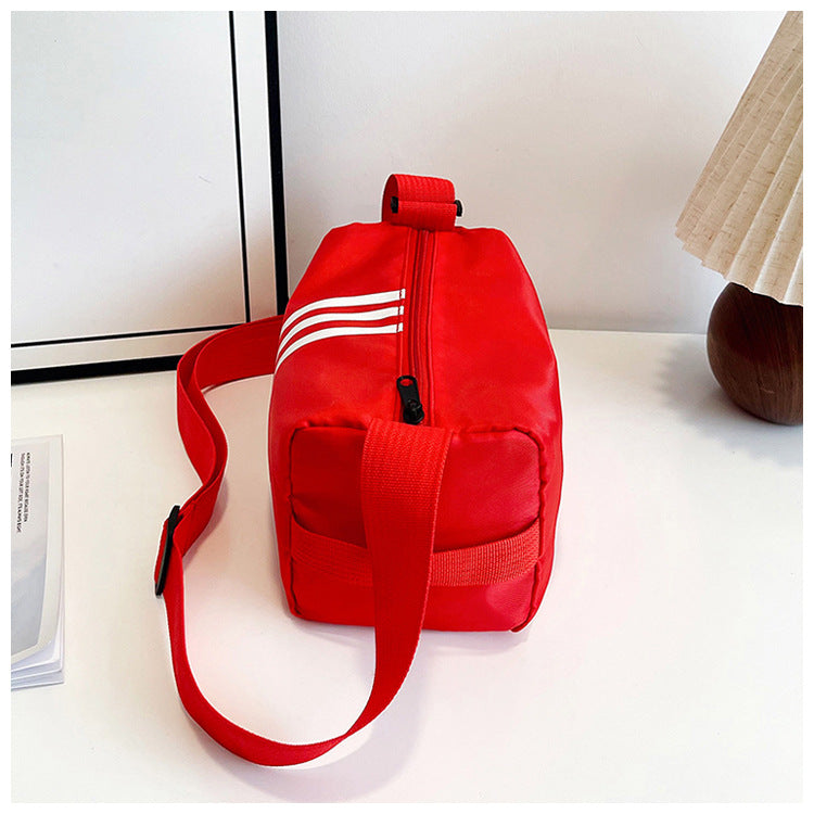 Red Nylon Striped Crossbody Bag Lightweight Sporty Adjustable Strap Shoulder Purse
