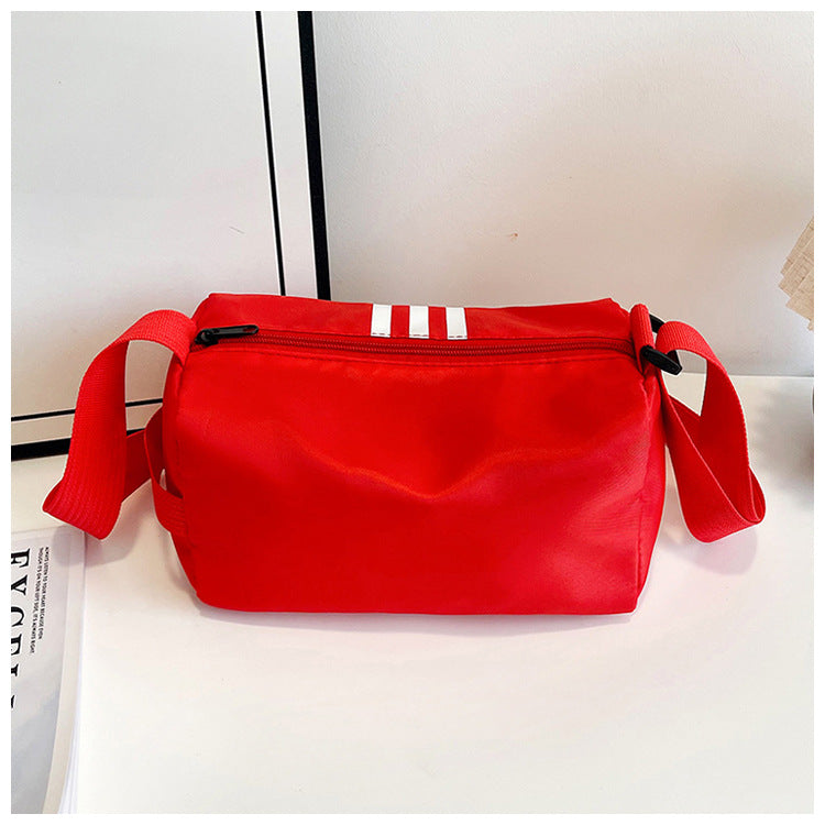 Red Nylon Striped Crossbody Bag Lightweight Sporty Adjustable Strap Shoulder Purse