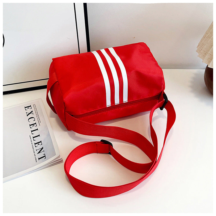 Red Nylon Striped Crossbody Bag Lightweight Sporty Adjustable Strap Shoulder Purse