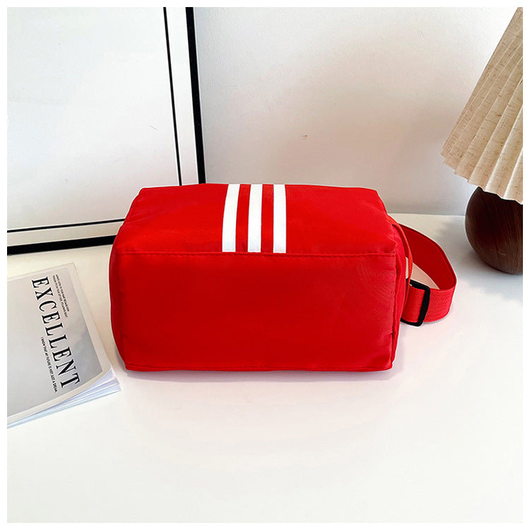 Red Nylon Striped Crossbody Bag Lightweight Sporty Adjustable Strap Shoulder Purse