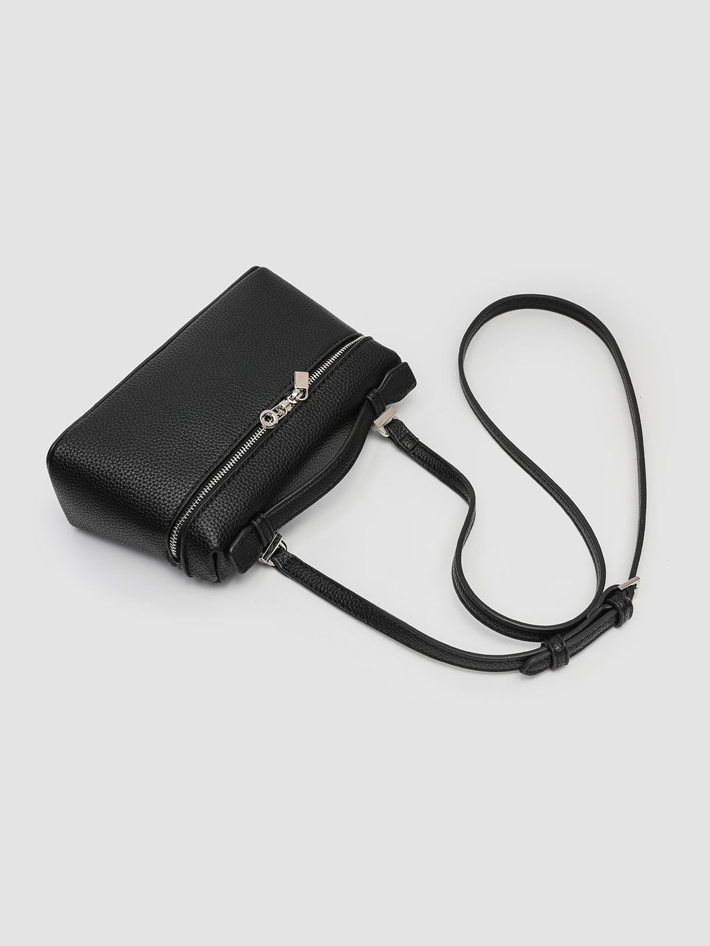 Black Pebbled Faux Leather Mini Box Handbag Zipper Top‑Handle Crossbody Purse