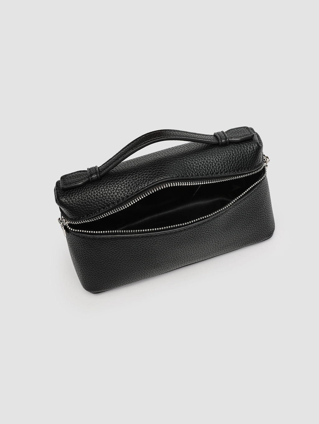 Black Pebbled Faux Leather Mini Box Handbag Zipper Top‑Handle Crossbody Purse